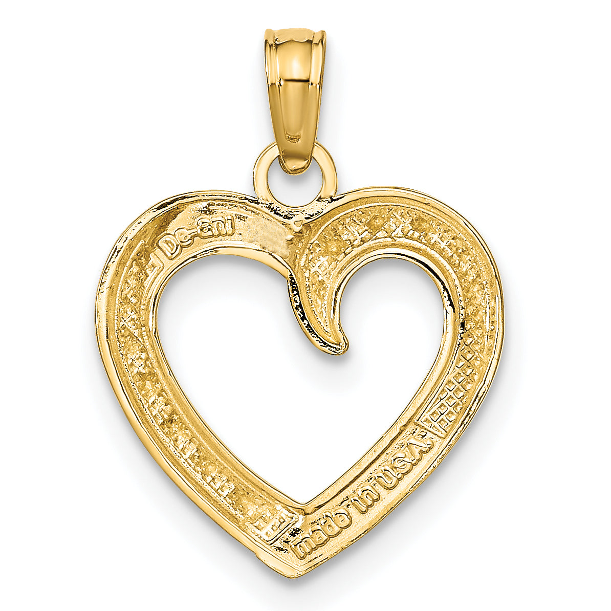 10K Yellow W/Rhodium 10K Polished And Textured Heart Pendant