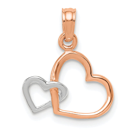 10K Two-Tone 10K Polished Intertwined Double Heart Pendant