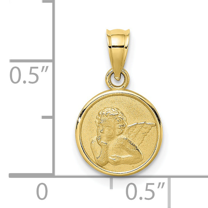 10K Yellow Gold 10mm Engraved Angel Coin Charm