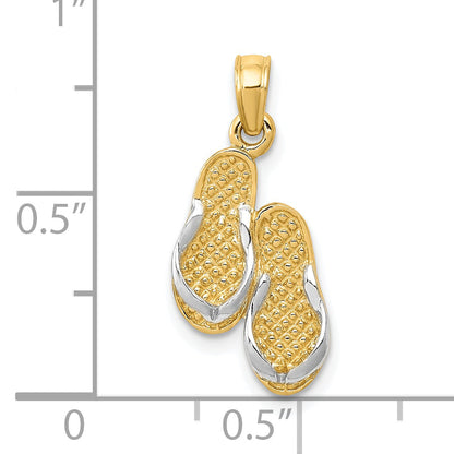 10K Yellow W/Rhodium & Rhodium Solid Polished Sandals Pendant