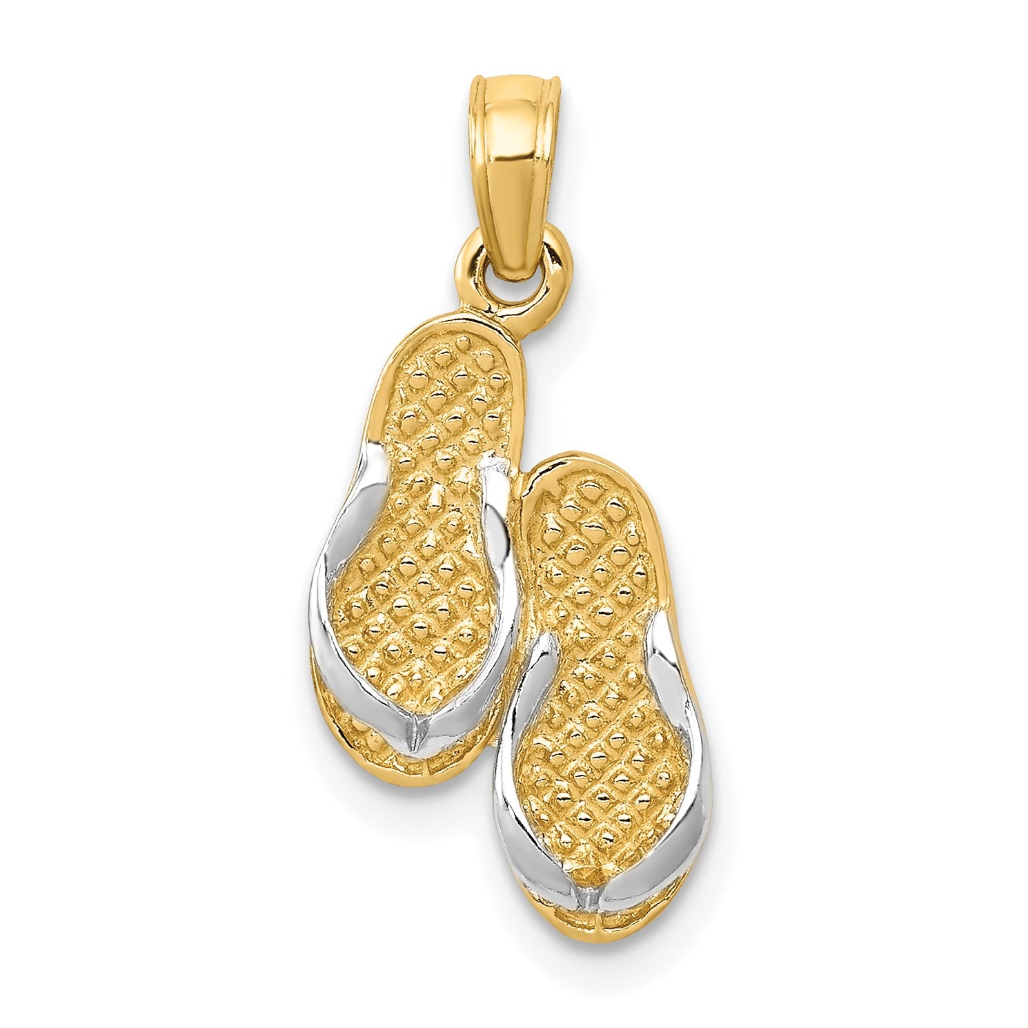 10K Yellow W/Rhodium & Rhodium Solid Polished Sandals Pendant