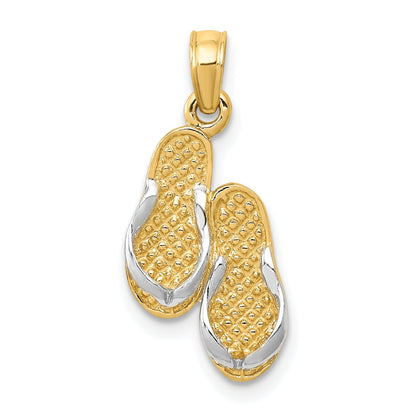 10K Yellow W/Rhodium & Rhodium Solid Polished Sandals Pendant