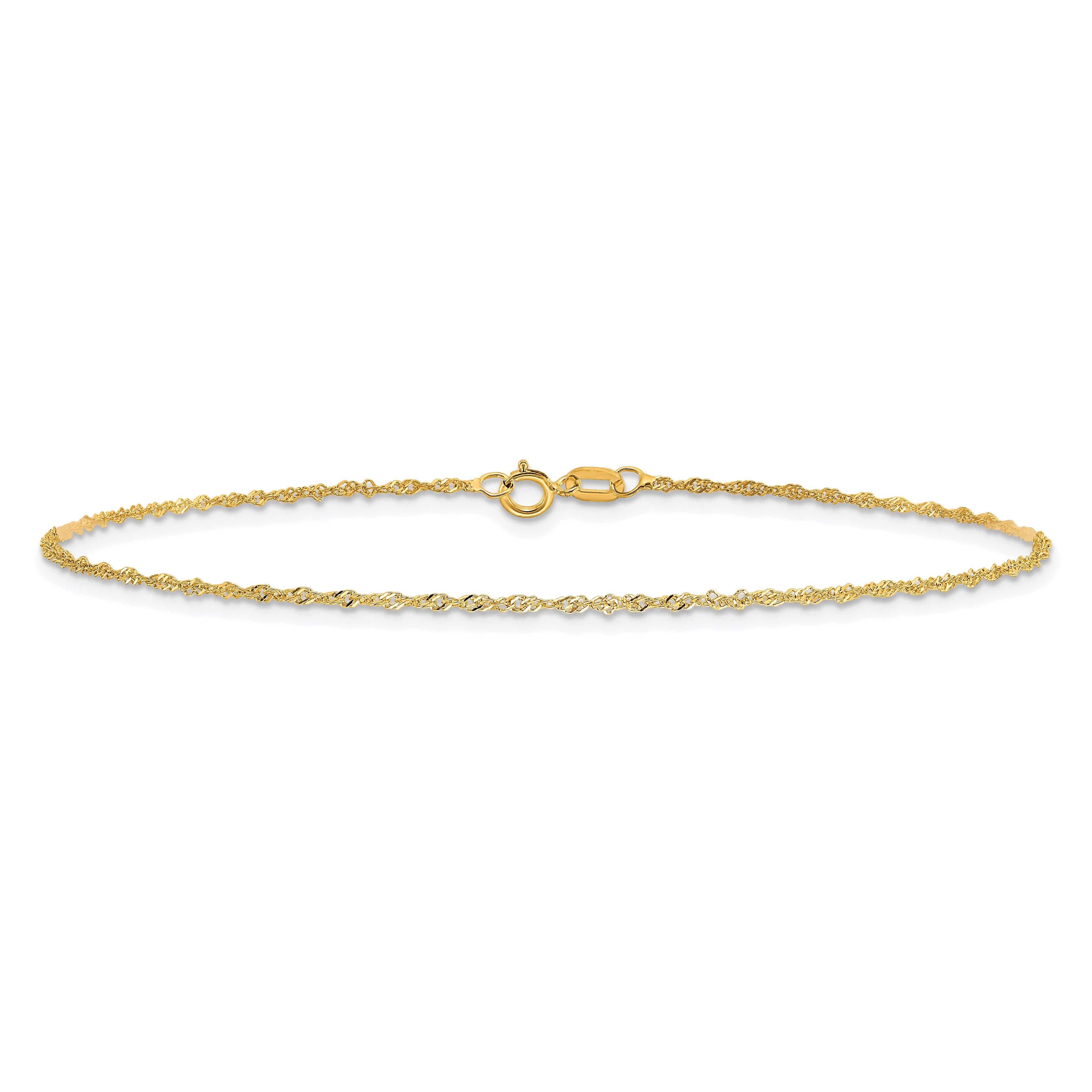 10K Yellow Gold 1.1mm Singapore Chain Anklet