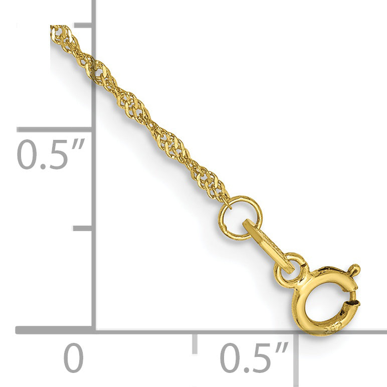 10K Yellow Gold 1.1mm Singapore Chain Anklet