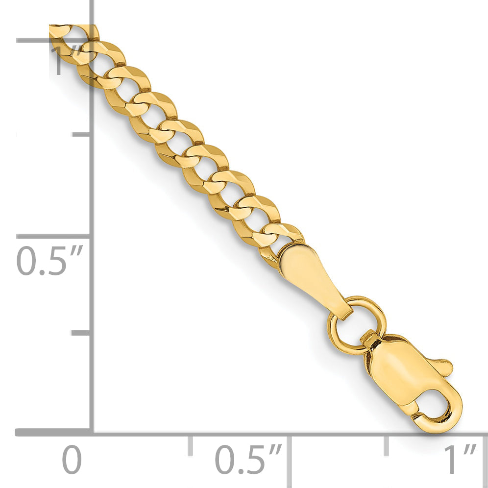 7 Inch 10K Yellow Gold 10K 3.1mm Lightweight Flat Cuban Chain Bracelet