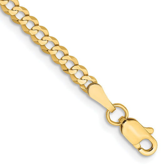 9 Inch 10K Yellow Gold 10K 3.1mm Lightweight Flat Cuban Chain Bracelet