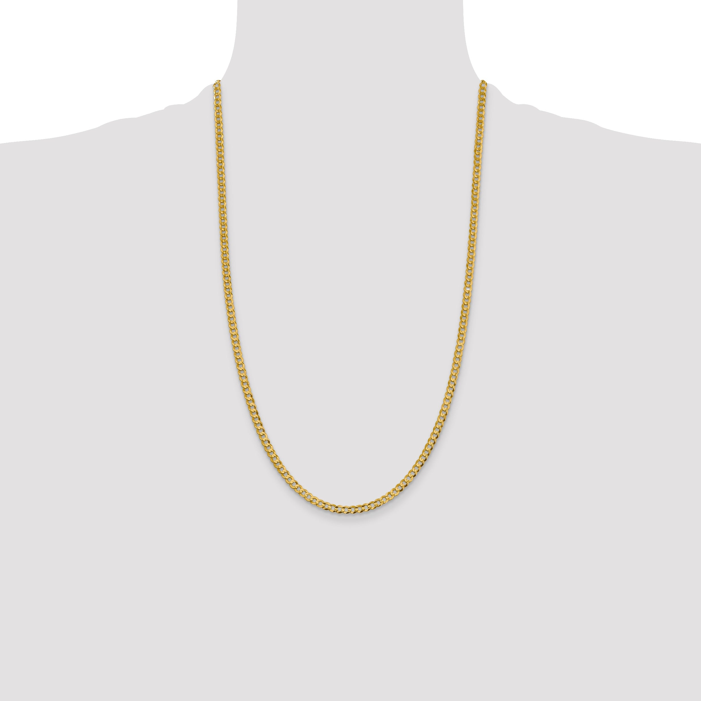 26 Inch 10K Yellow Gold 10K 3.7mm Lightweight Flat Cuban Chain Necklace