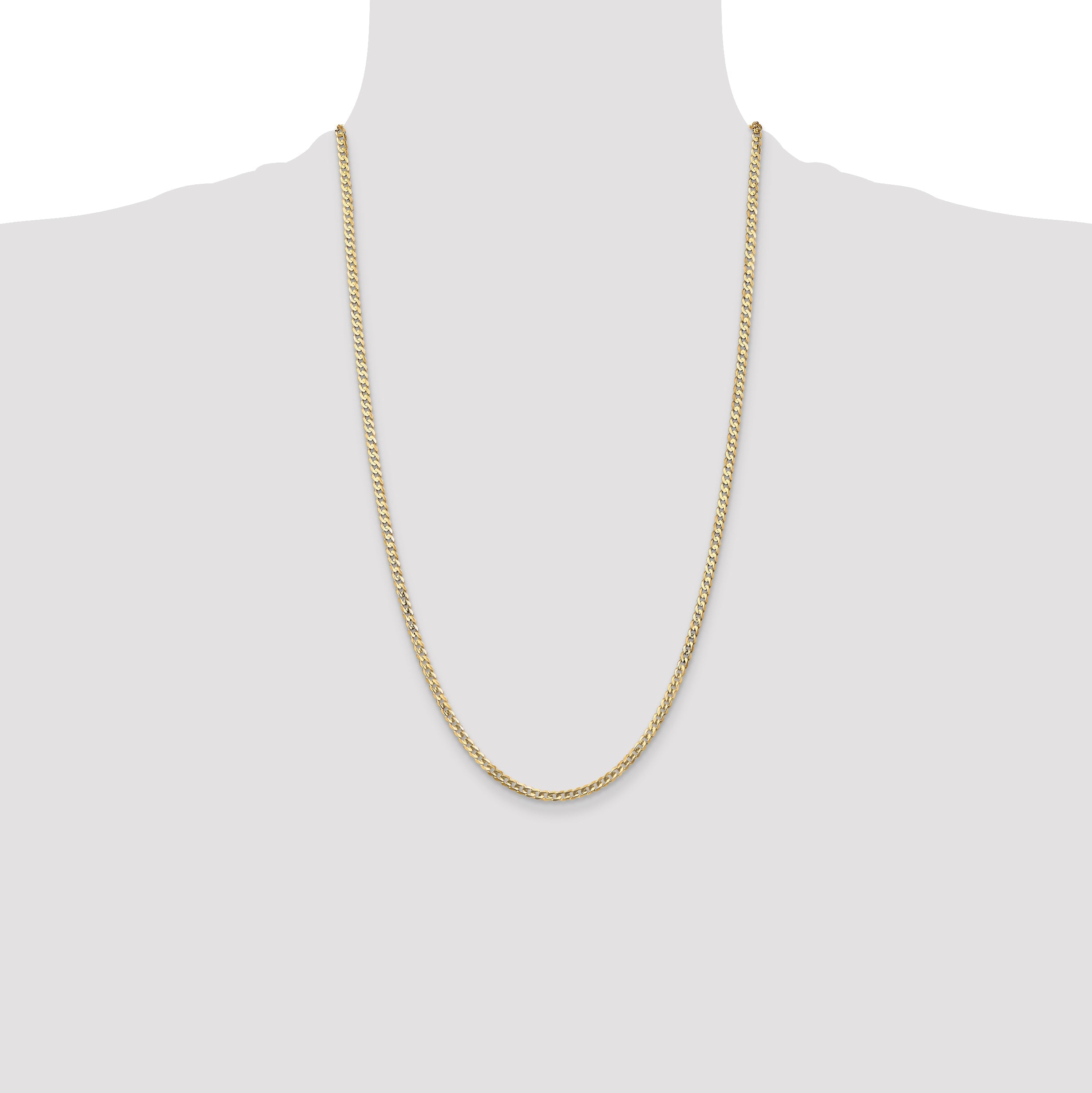 26 Inch 10K Yellow Gold 10K 3mm Open Concave Curb Chain Necklace