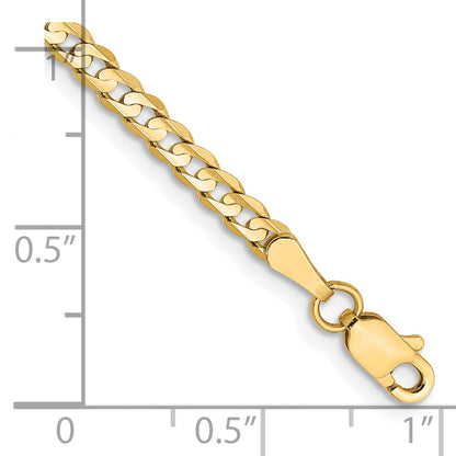 7 Inch 10K Yellow Gold 10K 3mm Open Concave Curb Chain Bracelet