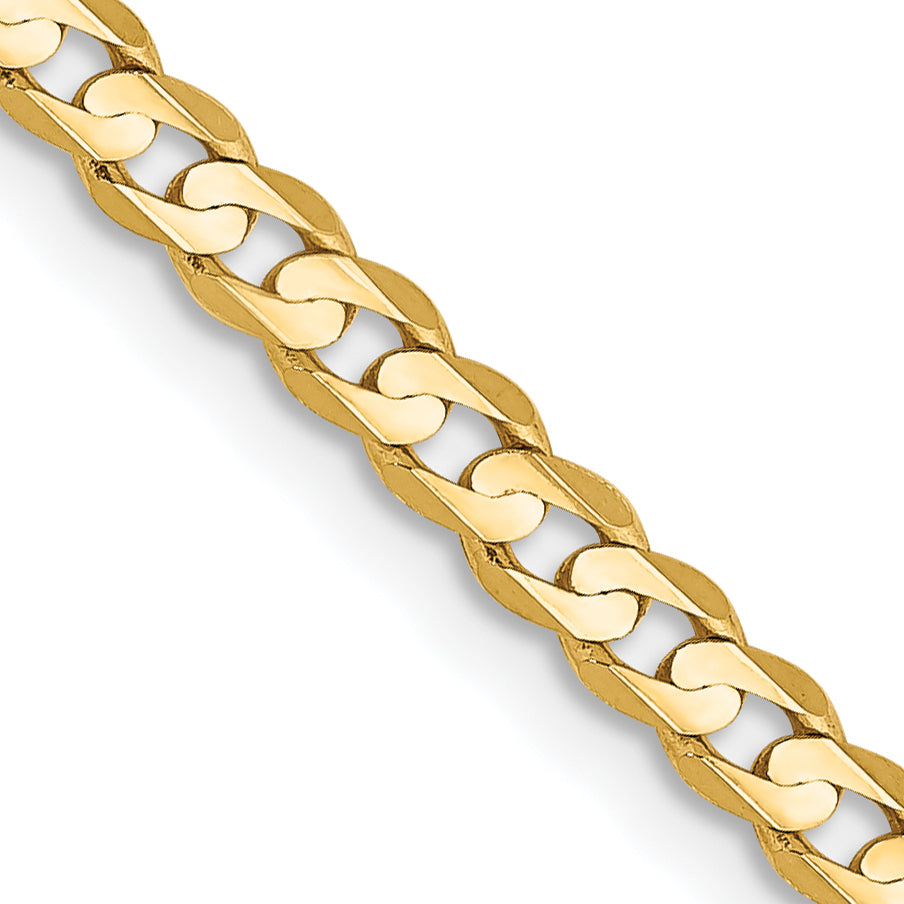 26 Inch 10K Yellow Gold 10K 3mm Open Concave Curb Chain Necklace