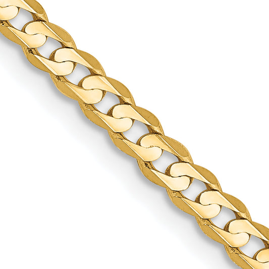 26 Inch 10K Yellow Gold 10K 3mm Open Concave Curb Chain Necklace