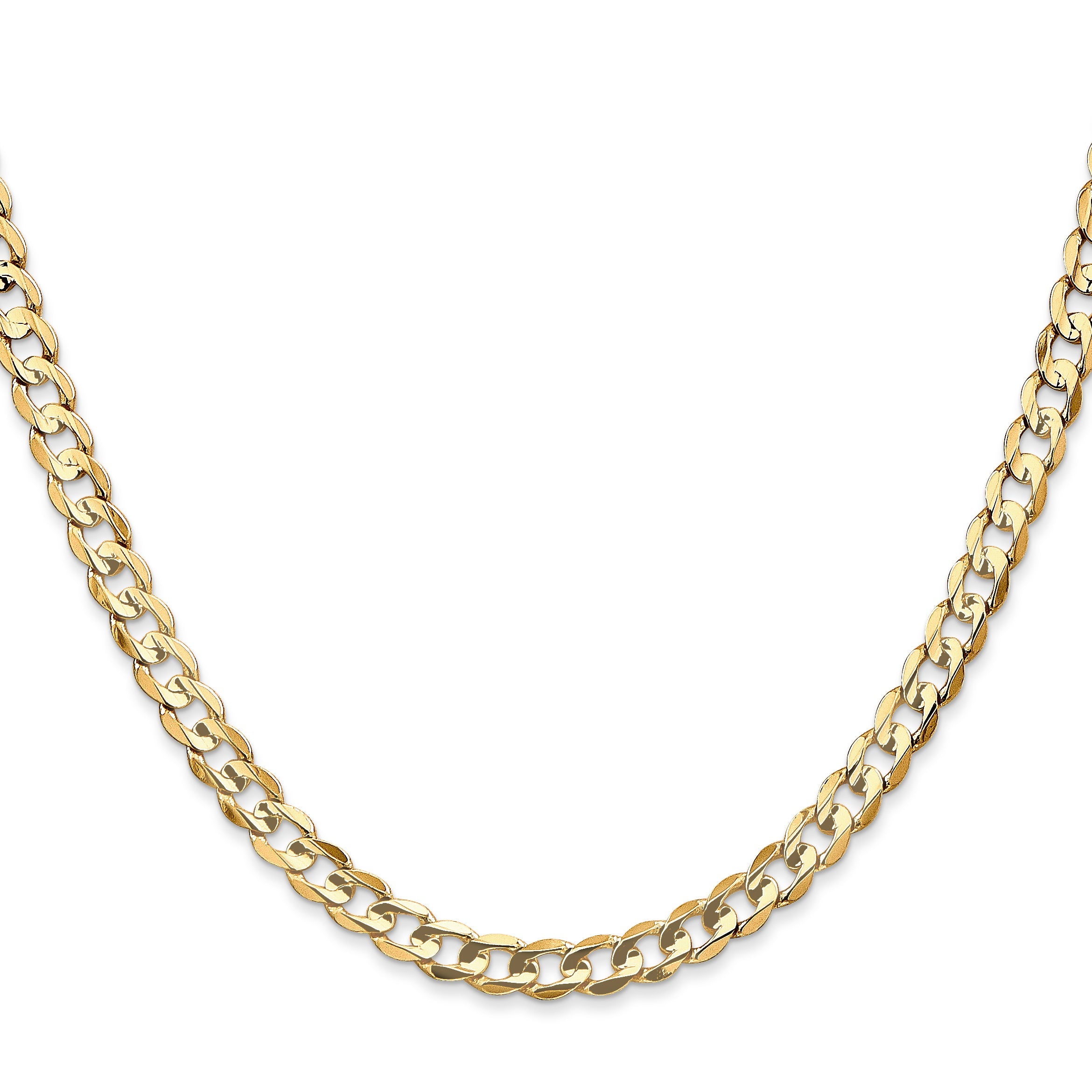 28 Inch 10K Yellow Gold 10K 4.5mm Open Concave Curb Chain Necklace