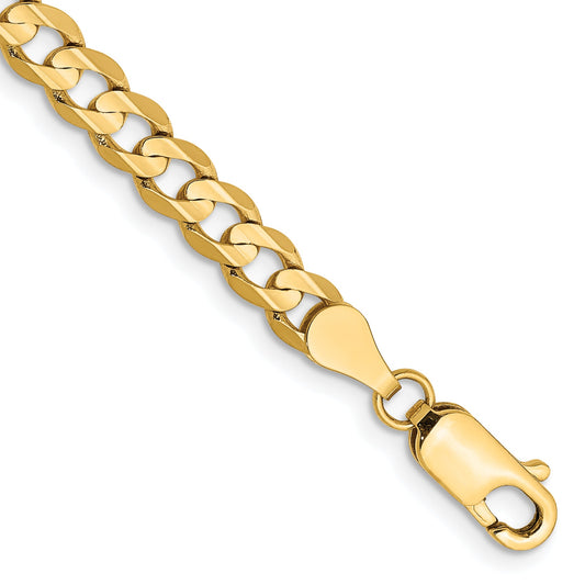9 Inch 10K Yellow Gold 10K 4.5mm Open Concave Curb Chain Bracelet