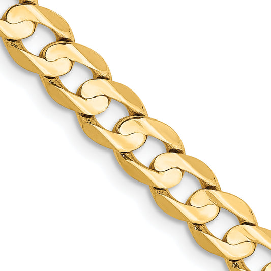 26 Inch 10K Yellow Gold 10K 5.25mm Open Concave Curb Chain Necklace