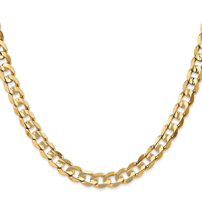 28 Inch 10K Yellow Gold 10K 6.75mm Open Concave Curb Chain Necklace
