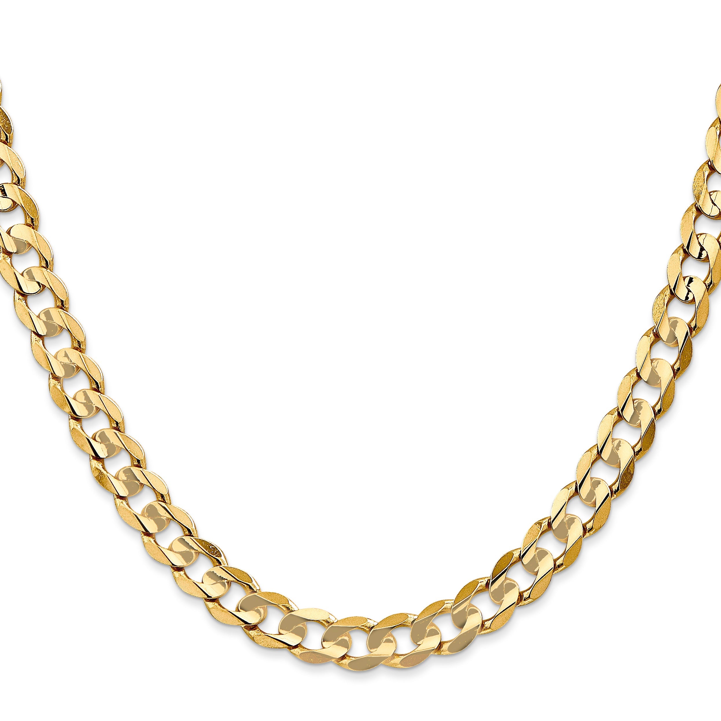 26 Inch 10K Yellow Gold 10K 6.75mm Open Concave Curb Chain Necklace