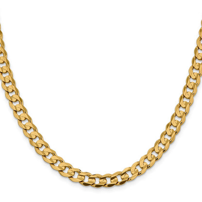 26 Inch 10K Yellow Gold 10K 7.5mm Open Concave Curb Chain Necklace