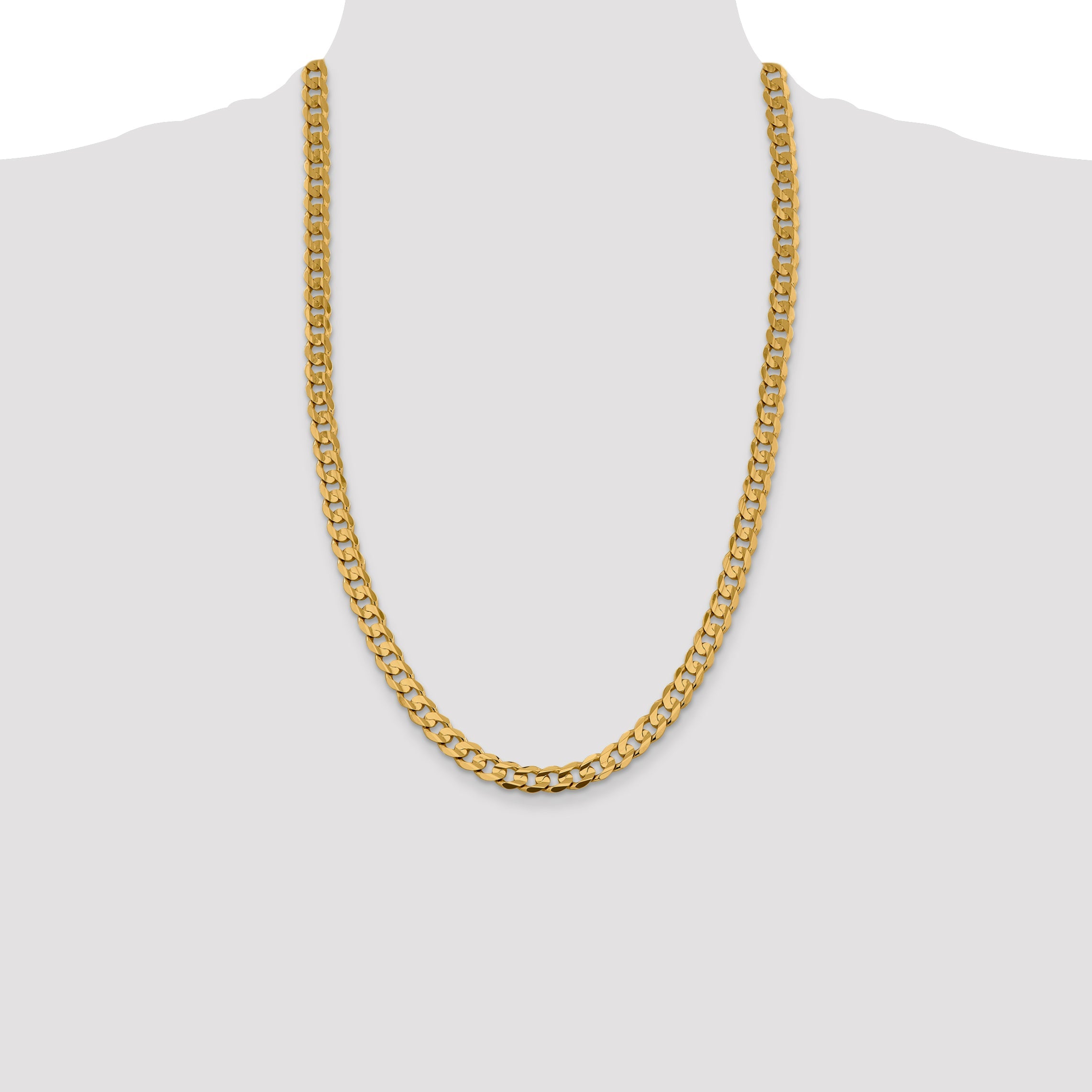 26 Inch 10K Yellow Gold 10K 7.5mm Open Concave Curb Chain Necklace