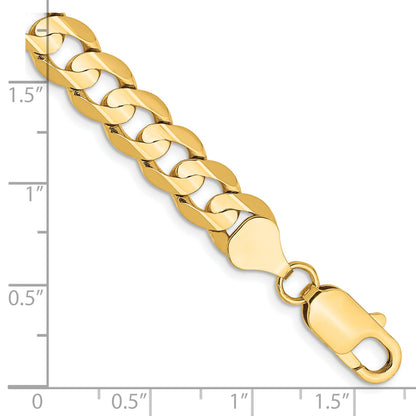 7 Inch 10K Yellow Gold 10K 7.5mm Open Concave Curb Chain Bracelet