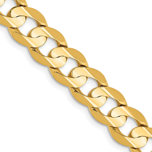 26 Inch 10K Yellow Gold 10K 7.5mm Open Concave Curb Chain Necklace