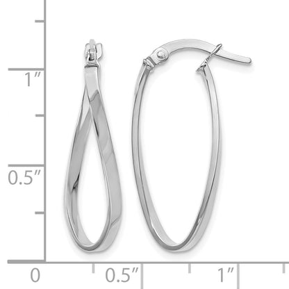 10K White Gold Polished Oval Hinged Hoop Earrings