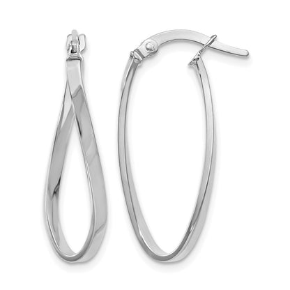 10K White Gold Polished Oval Hinged Hoop Earrings
