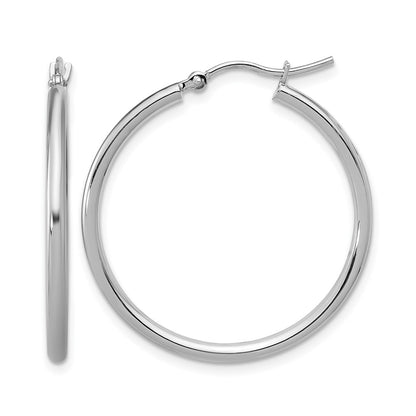 10K White Gold Polished Hinged Hoop Earrings
