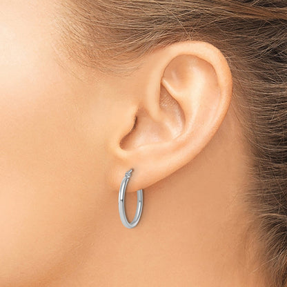 10K White Gold Polished Hinged Hoop Earrings