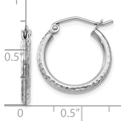 10K White Gold D/C Hinged Hoop Earrings