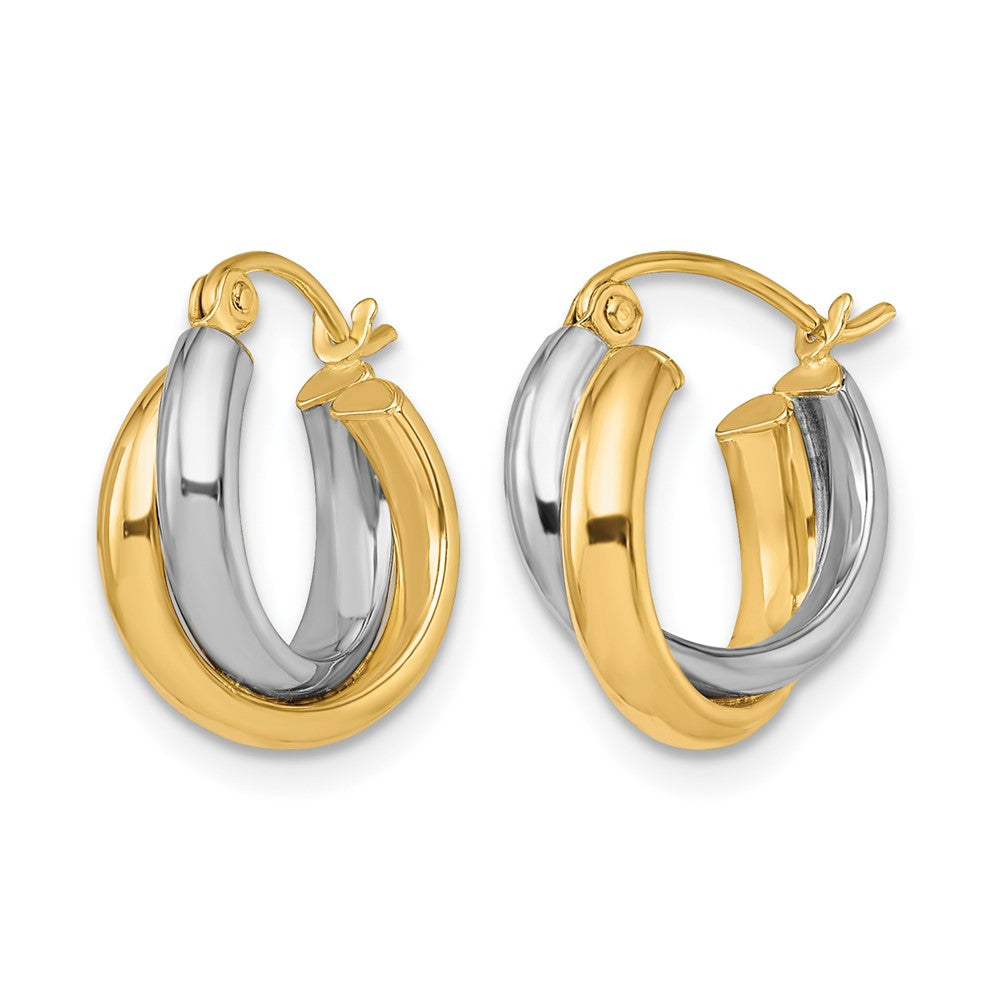 10K Two Tone Polished Hinged Hoop Earrings