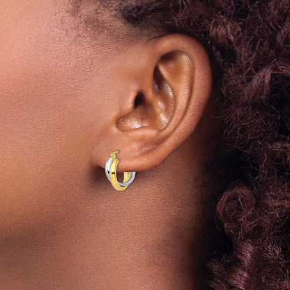 10K Two Tone Polished Hinged Hoop Earrings