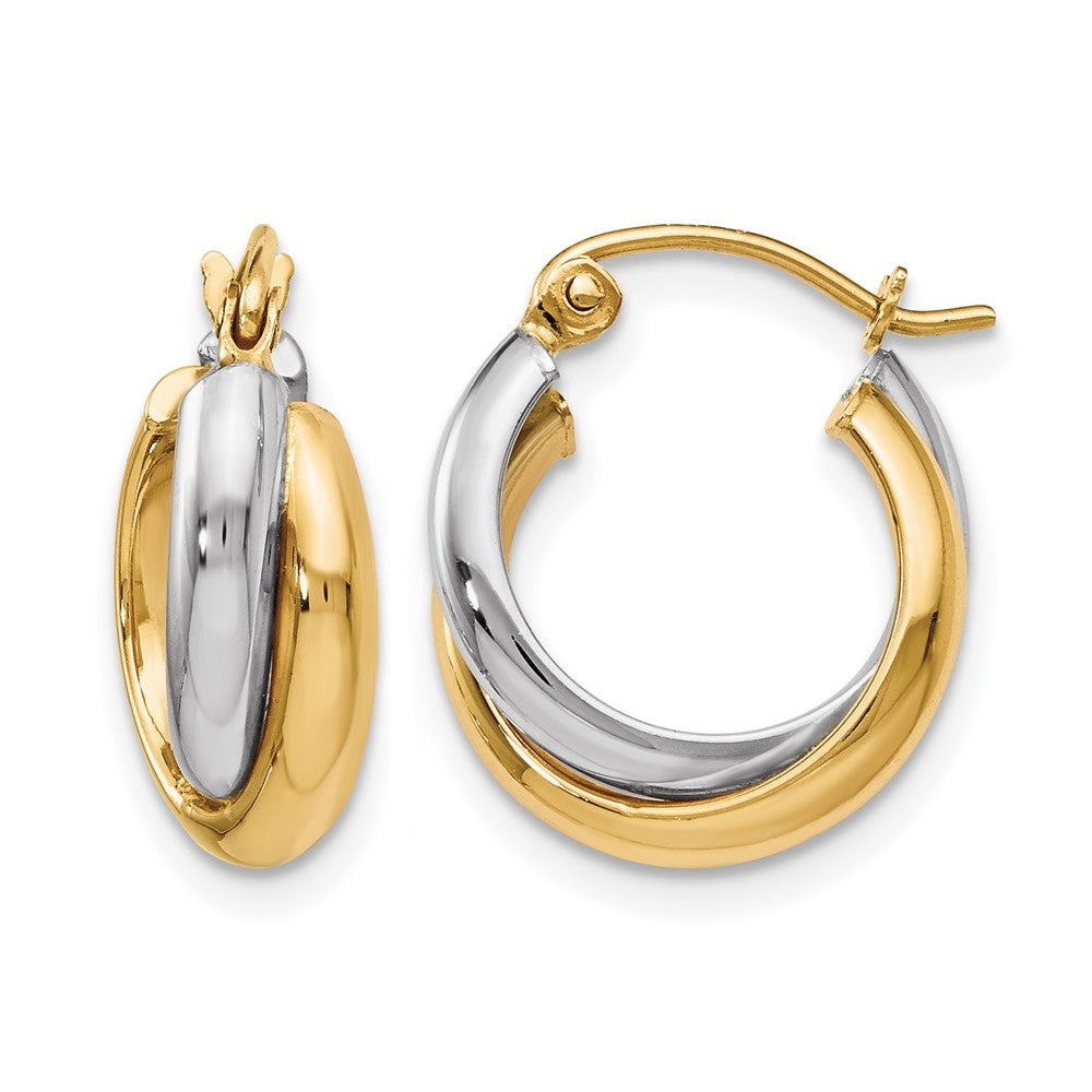 10K Two Tone Polished Hinged Hoop Earrings