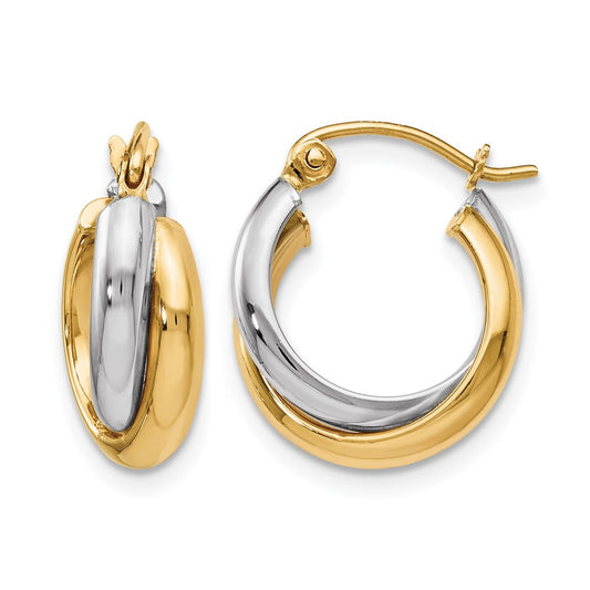 10K Two Tone Polished Hinged Hoop Earrings