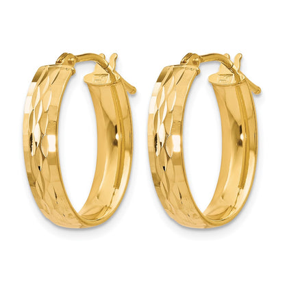 10K Yellow Gold Polished And D/C Oval Hinged Hoop Earrings