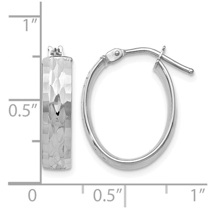 10K Yellow W/Rhodium With White Rhodium Plating Polished And Diamond-Cut Oval Hinged Hoop Earrings