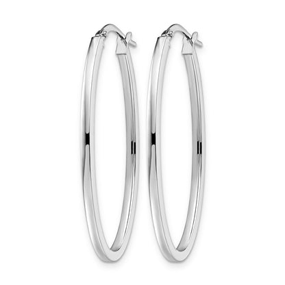 10K White Gold Polished Oval Hinged Hoop Earrings