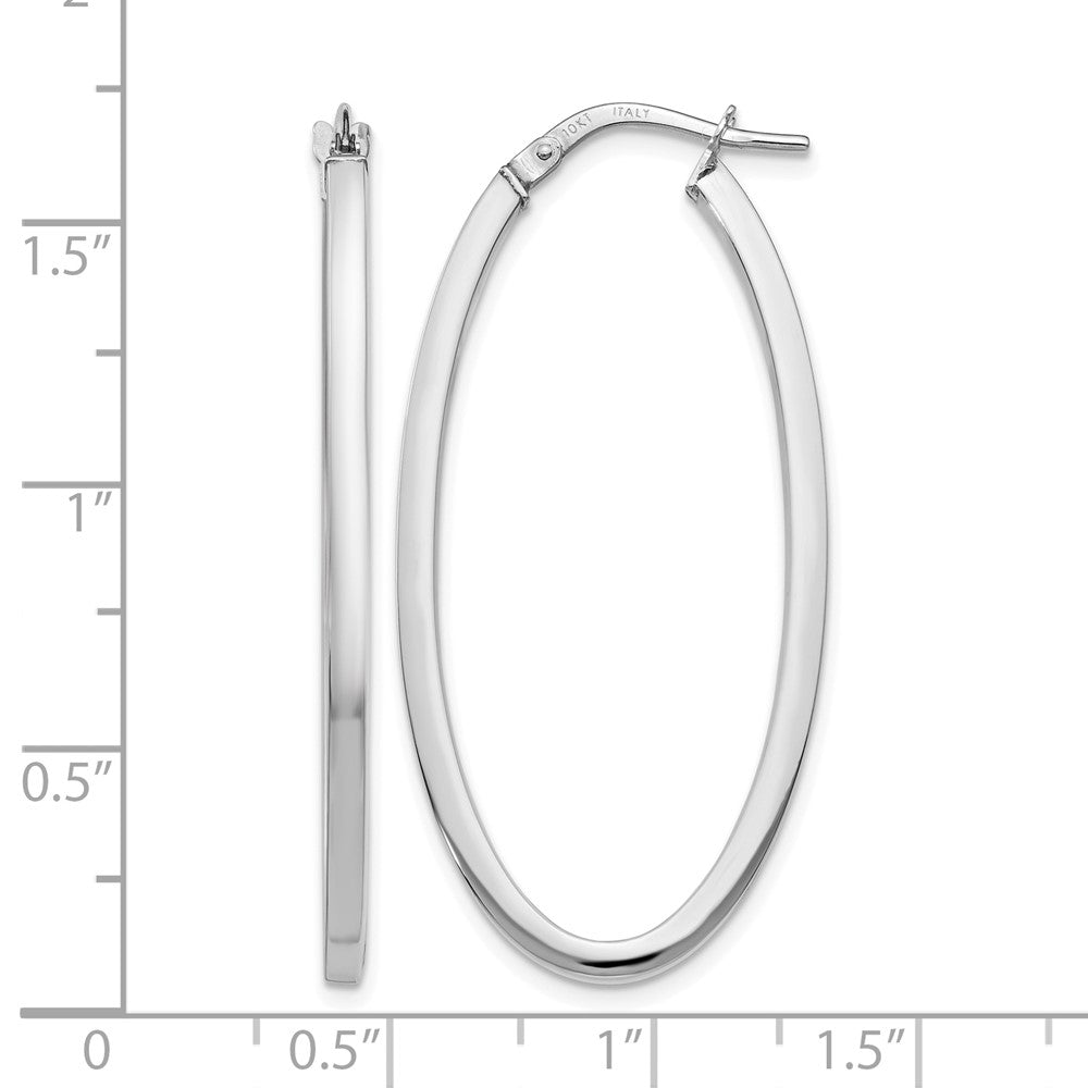 10K White Gold Polished Oval Hinged Hoop Earrings