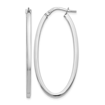10K White Gold Polished Oval Hinged Hoop Earrings