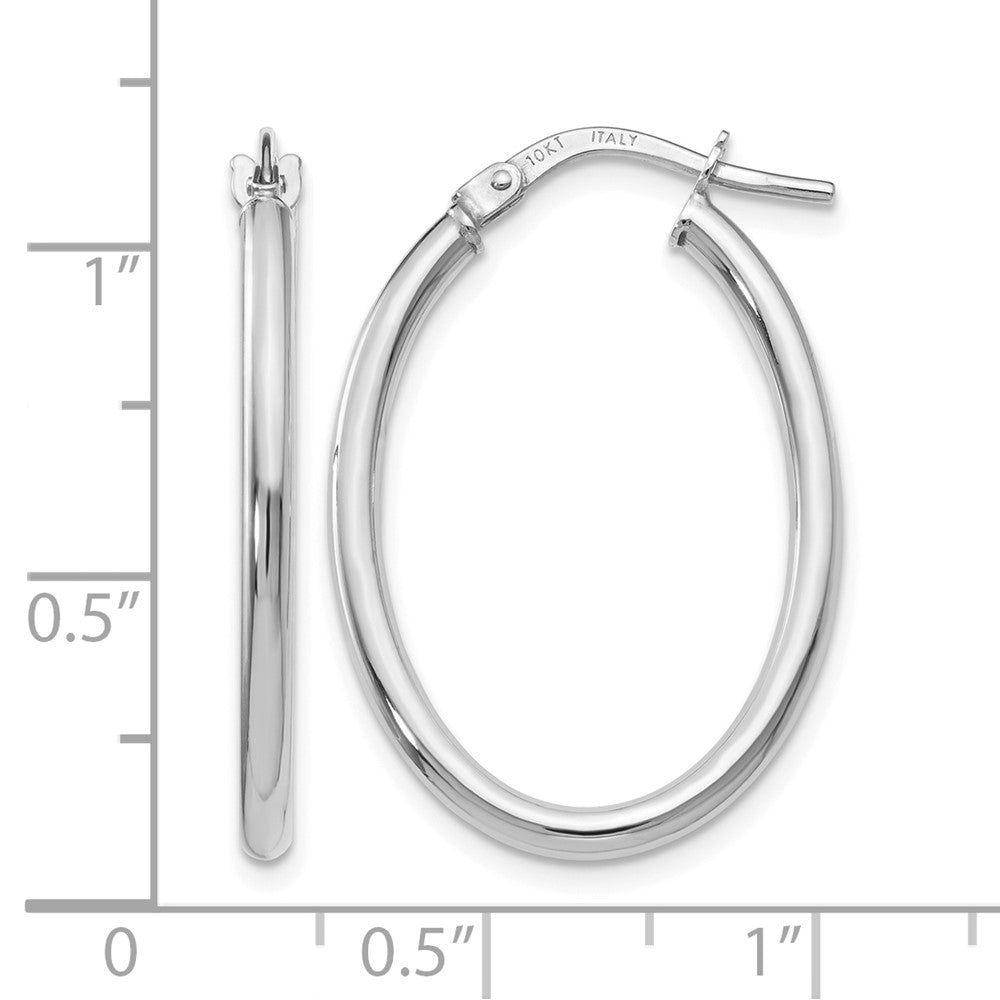 10K White Gold Polished Oval Hinged Hoop Earrings
