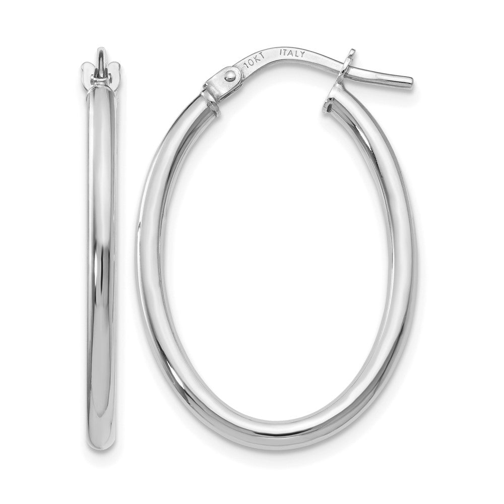 10K White Gold Polished Oval Hinged Hoop Earrings