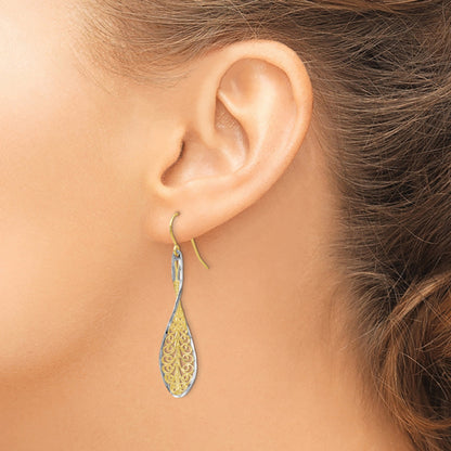 10K Two-Tone D/C Dangle Shepherd Hook Earrings