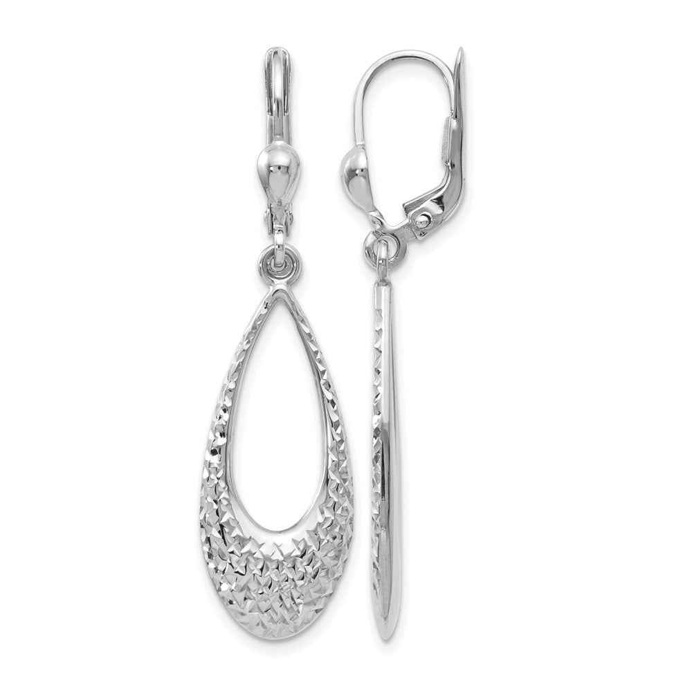 10K White Gold Polished And D/C Leverback Earrings