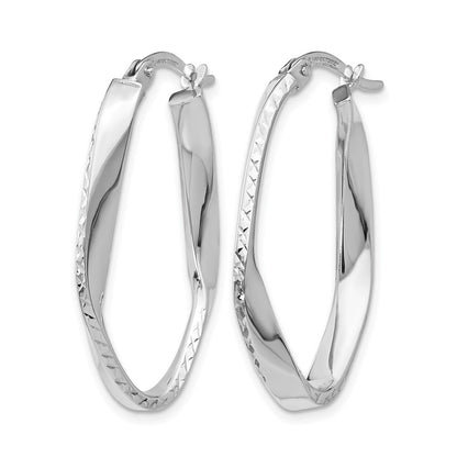 10K White Gold Polished And D/C Oval Hoop Earrings