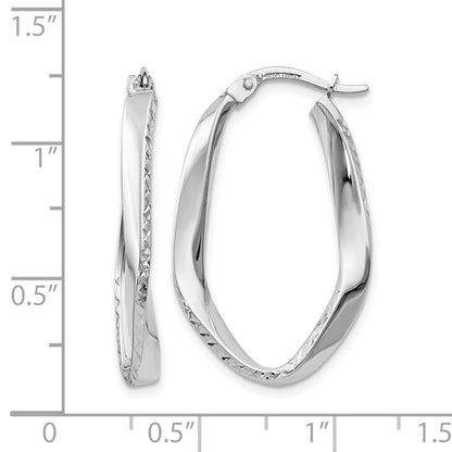 10K White Gold Polished And D/C Oval Hoop Earrings