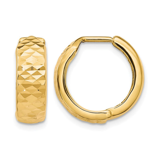 10K Yellow Gold Polished And D/C Hinged Hoop Earrings