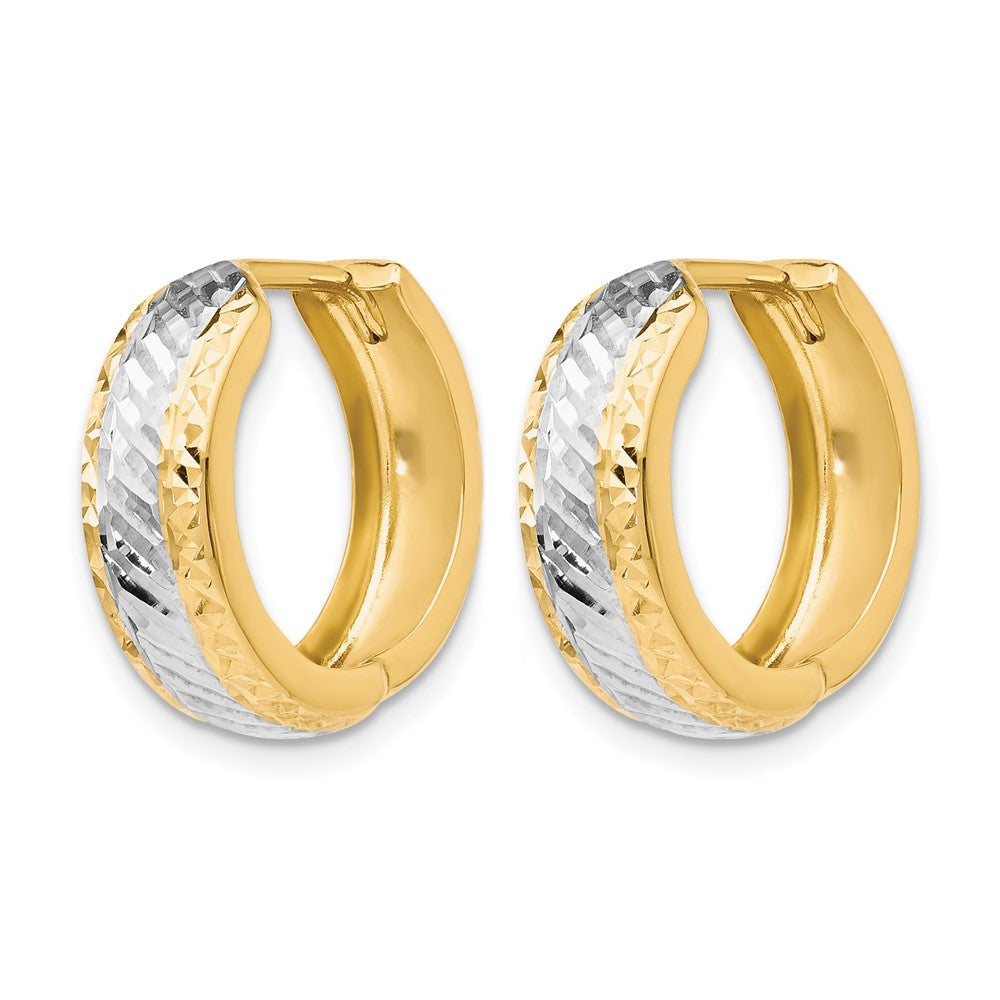 10K Yellow W/Rhodium W/White Rhodium Polished And D/C Hoop Earrings