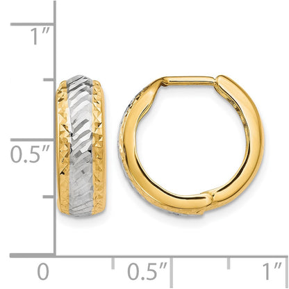 10K Yellow W/Rhodium W/White Rhodium Polished And D/C Hoop Earrings