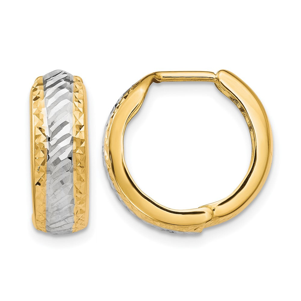 10K Yellow W/Rhodium W/White Rhodium Polished And D/C Hoop Earrings