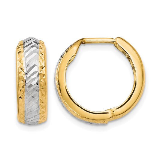 10K Yellow W/Rhodium W/White Rhodium Polished And D/C Hoop Earrings