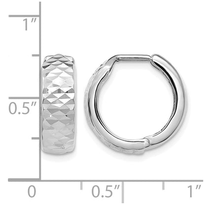 10K White Gold Polished And D/C Hoop Earrings